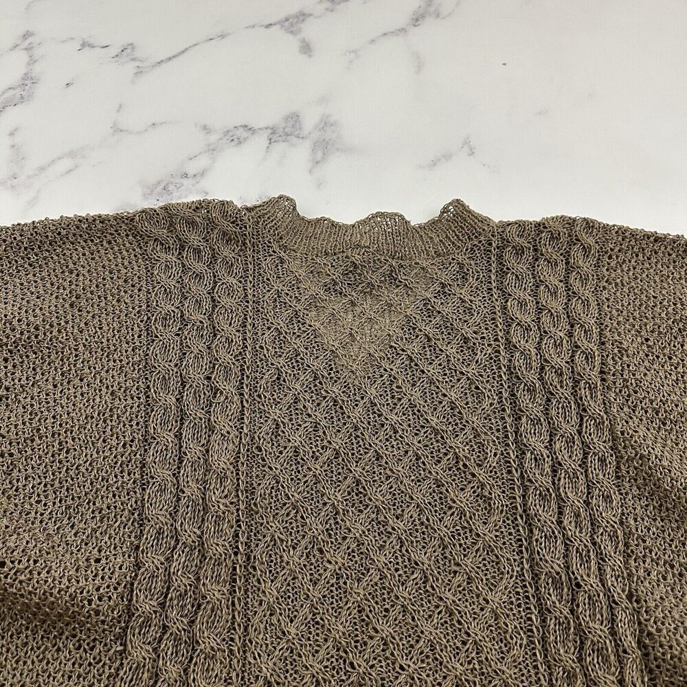 Nordic Design Hand Knitted Womens Sweater Size L Taupe Gray Open Knit Pullover - Picture 8 of 11